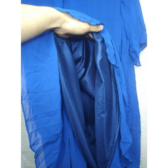 Elegant Half Sleeve Blue Chiffon Layered Dress Size XL round neck - Picture 5 of 6